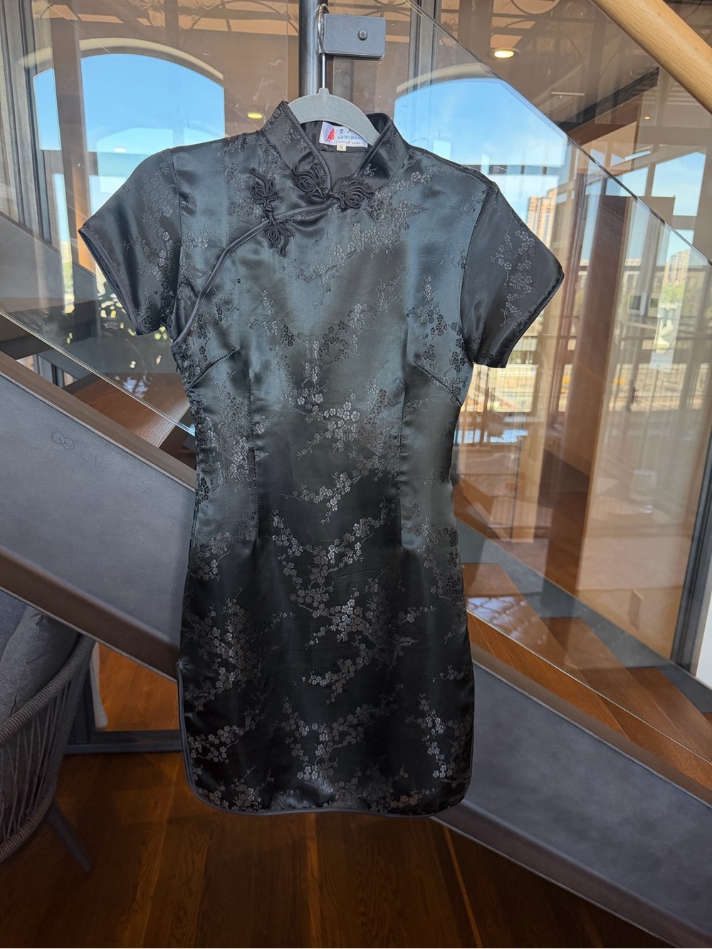 Black Satin Collar Mini Dress